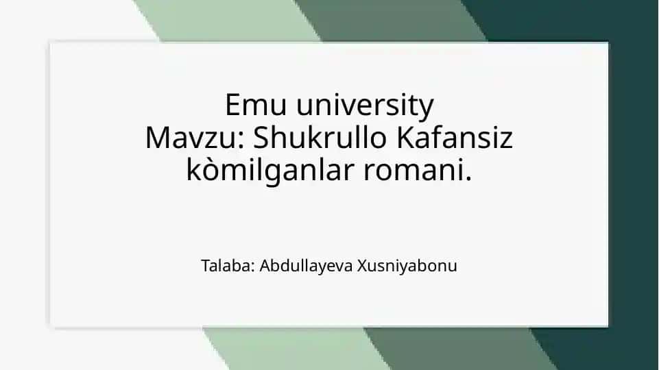 Shukrullo Kafansizko‘milganlar romani