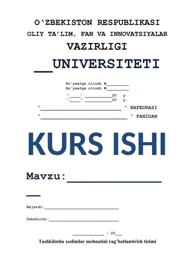 Kurs ishi - Tashkilotda xodimlar mehnatini rag’batlantirish tizimi