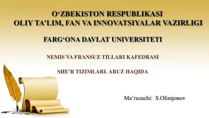 SHE’R TIZIMLARI. ARUZ HAQIDA