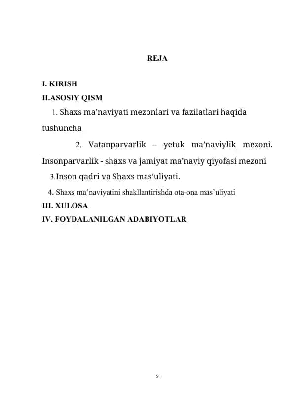 Shaxs ma’naviyati va fazilatlari