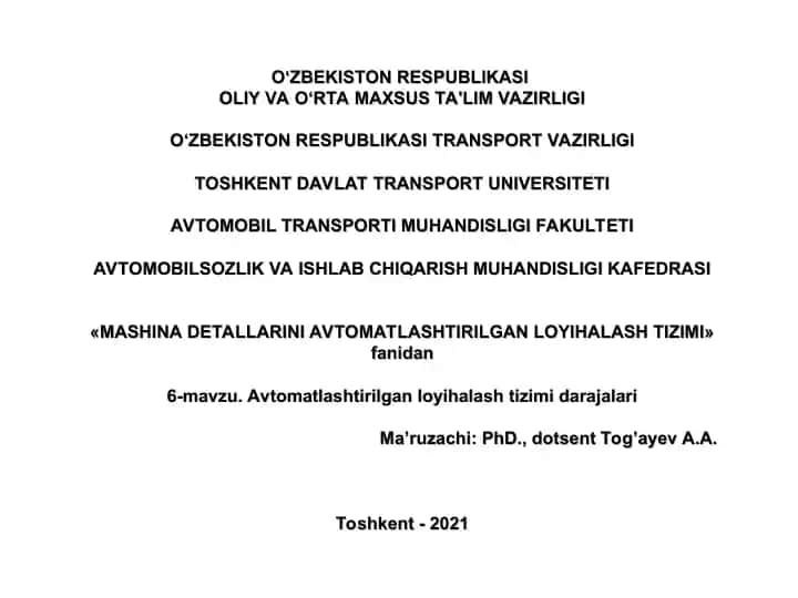 Mashina Detallarini Avtomatlashtirilgan Loyihalash Tizimi