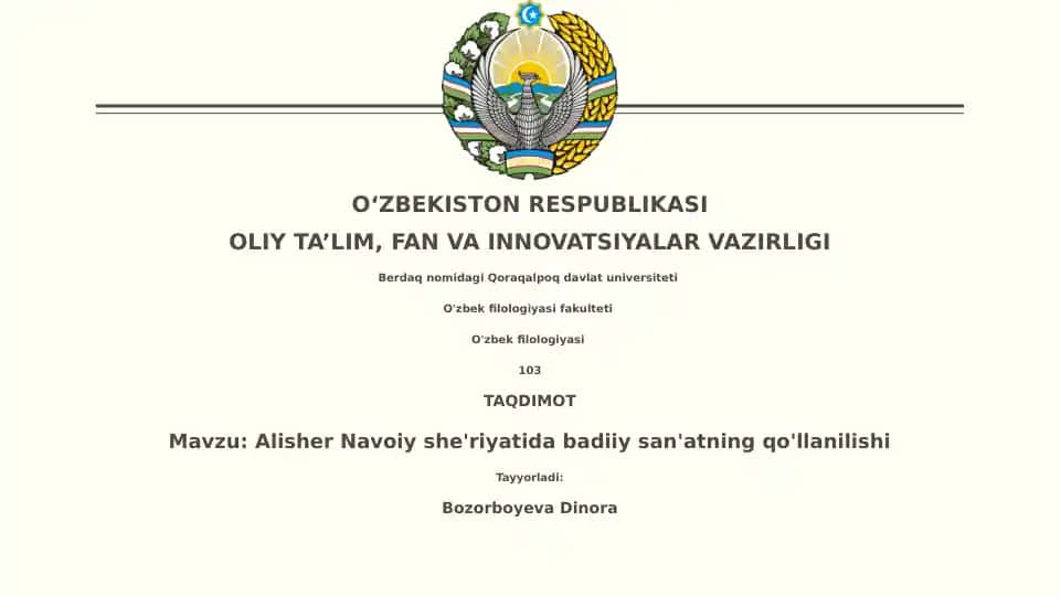 Alisher Navoiy she'riyatida badiiy san'atning qo'llanilishi