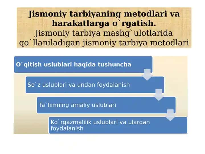 Jismoniy tarbiyaning metodlari va harakatlarga o`rgatish