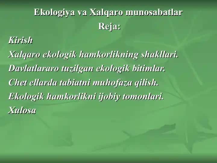 Ekologiya va Xalqaro munosabatlar