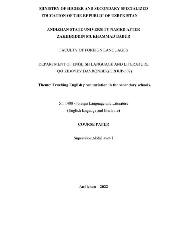 Teaching English pronunciation in the secondary schools (Course Paper)