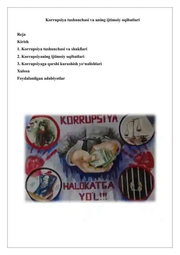 Korrupsiya tushunchasi va uning ijtimoiy oqibatlari