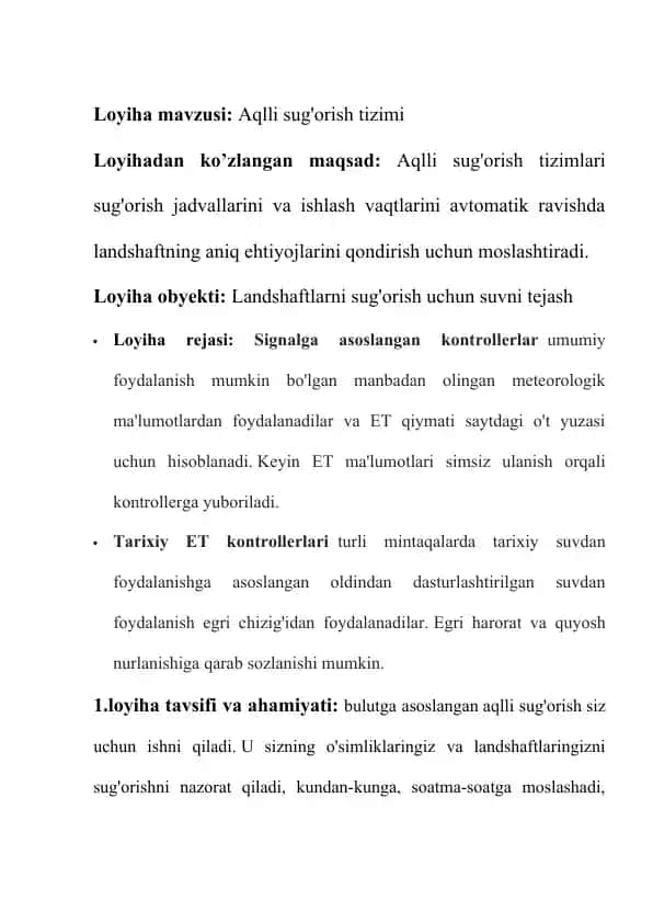 Aqlli sug'orish tizimi