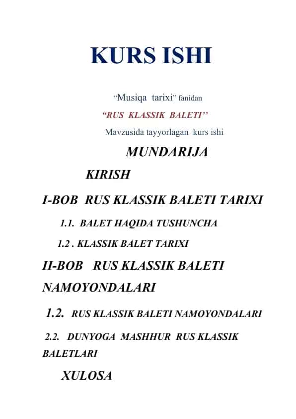 Rus klassik baleti kurs ishi