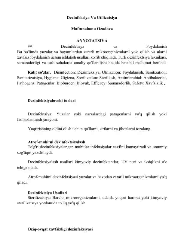Dezinfektsiya Va Utilizatsiya