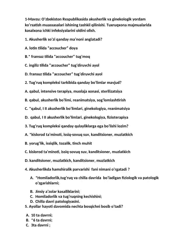 O'zbekiston Respublikasida akusherlik va ginekologik yordam ko'rsatish muassasalari