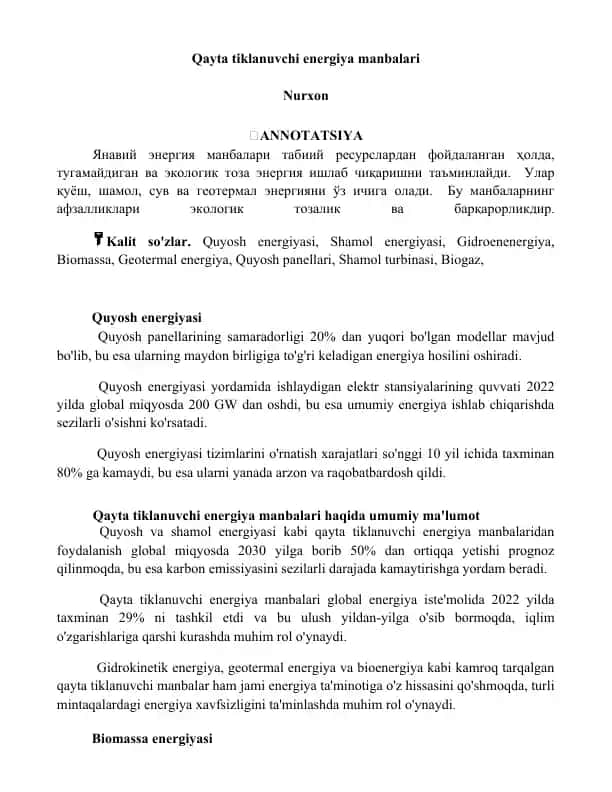 Qayta tiklanuvchi energiya manbalari