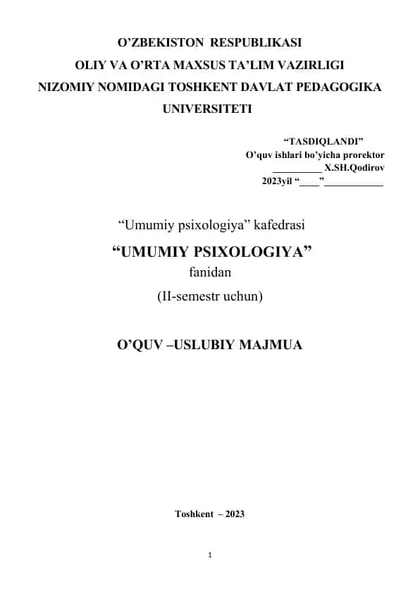 "YOSH PSIXOLOGIYASI" O‘QUV-USLUBIY MAJMUA
