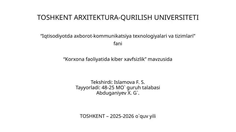 Korxona faoliyatida kiber xavfsizlik
