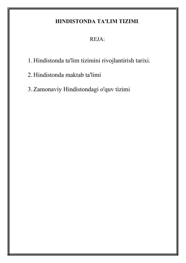 Zamonaviy Hindistondagi O'quv Tizimi