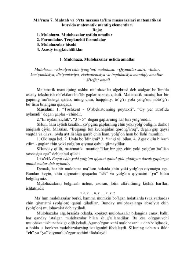 Matematik mantiq elementlari