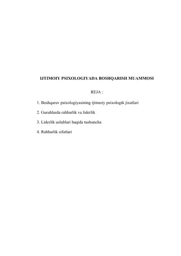 IJTIMOIY PSIXOLOGIYADA BOSHQARISH MUAMMOSI