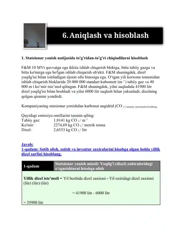 Chiqindi gazlarni Aniqlash va hisoblash