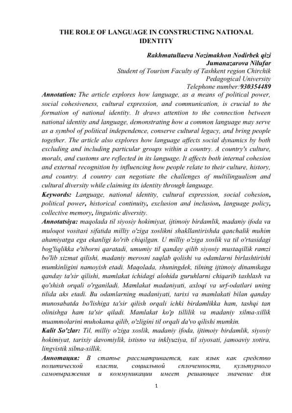 The Role of Language in Constructing National Identity