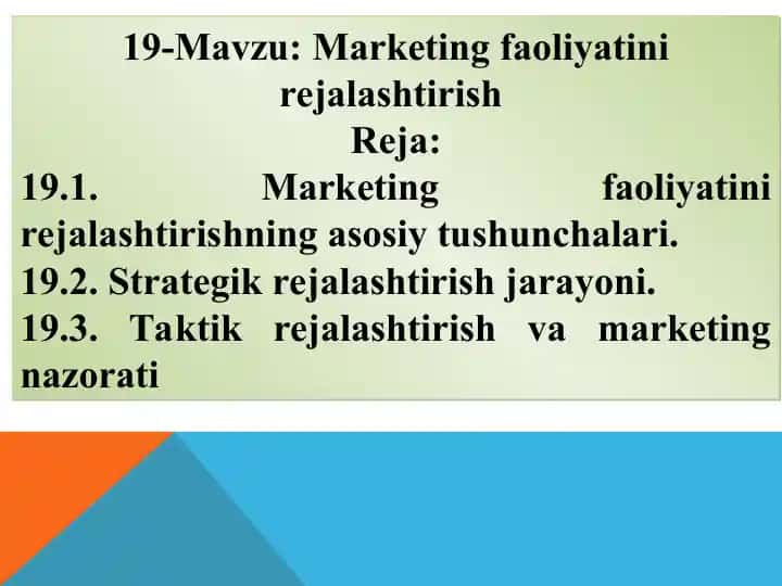 Marketing faoliyatini rejalashtirish
