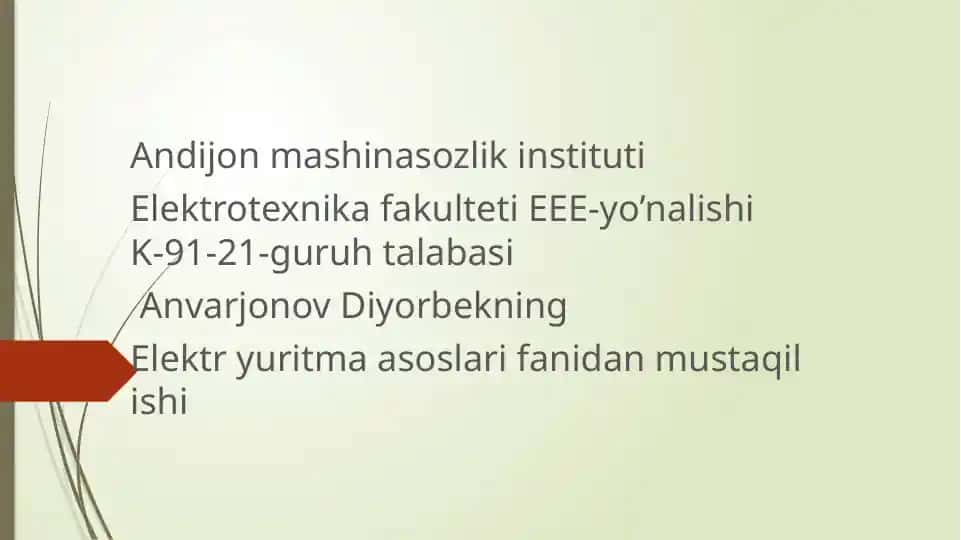 Elektr yuritma asoslari fanidan mustaqil ishi