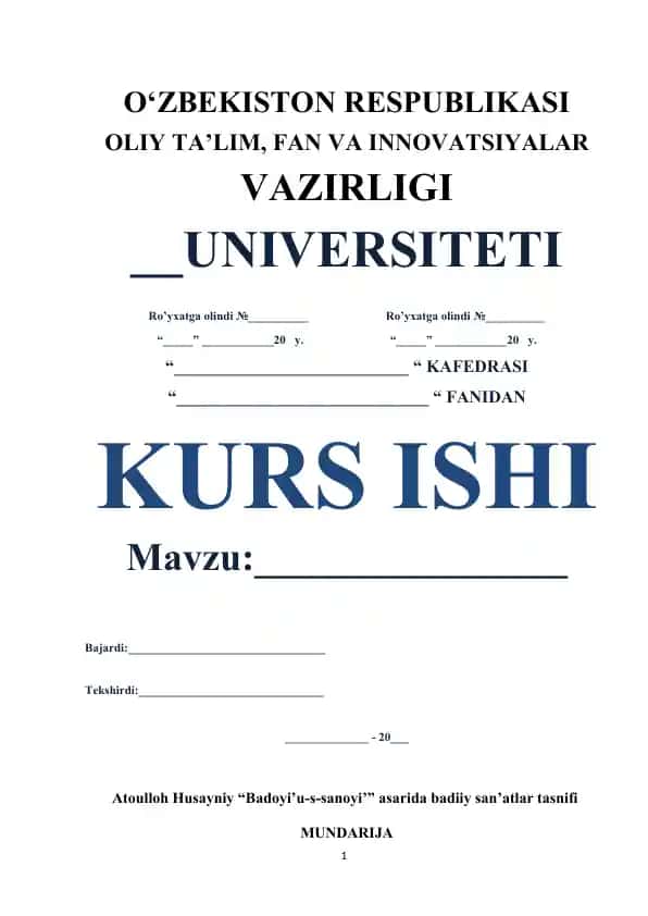 Atoulloh Husayniy “Badoyi’u-s-sanoyi’” asarida badiiy san’atlar tasnifi
