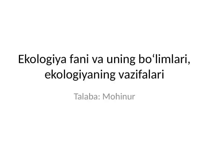 Ekologiya Fanining Mazmuni