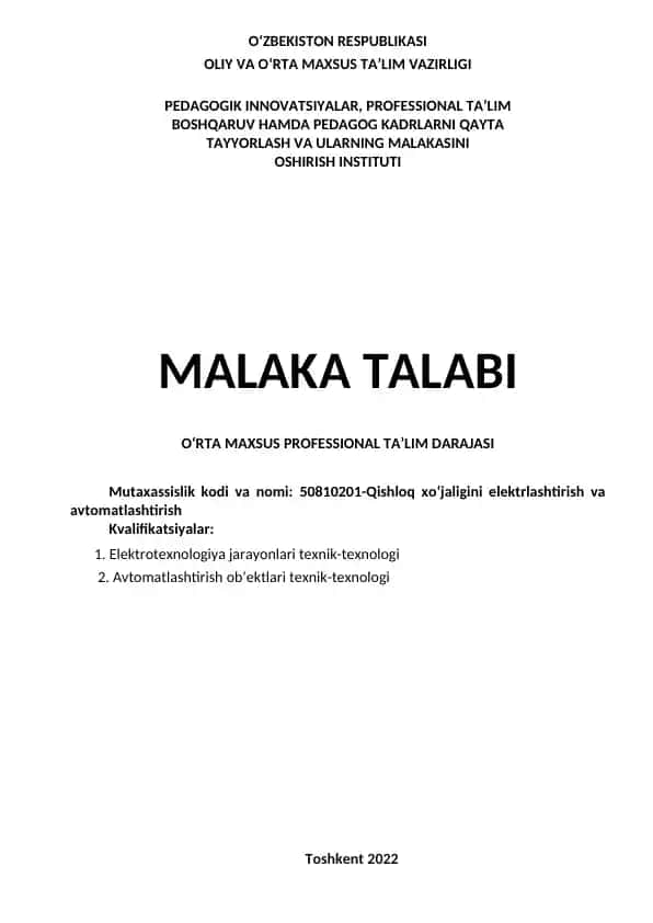 Qishloq xo‘jaligini elektrlashtirish va avtomatlashtirish