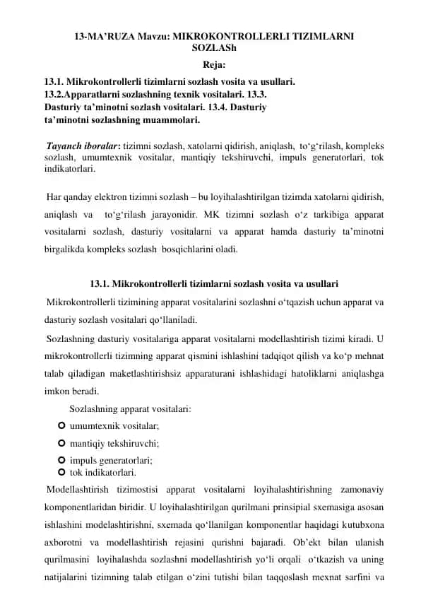 MIKROKONTROLLERLI TIZIMLARNI SOZLASh
