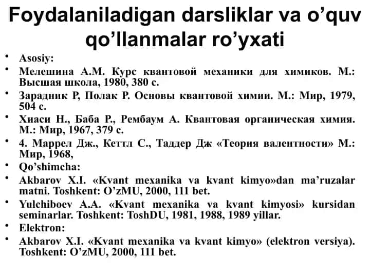 Kurs kuantovoy mekhaniki dlya khimikov