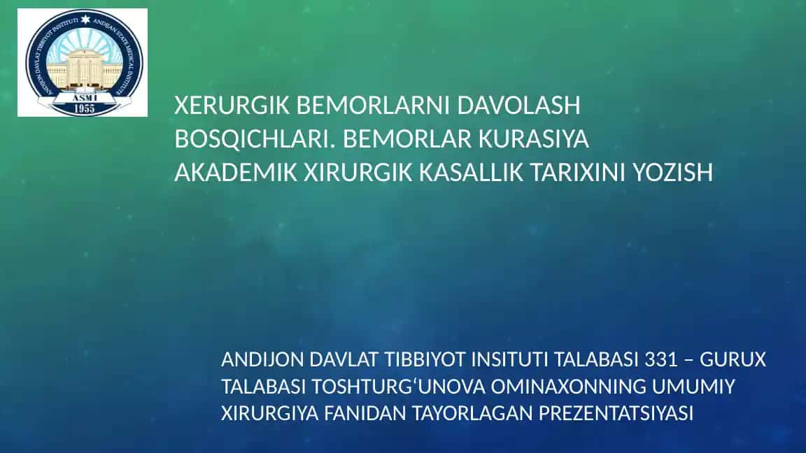 Xirurgik Bemorlarni Davolash Bosqichlari