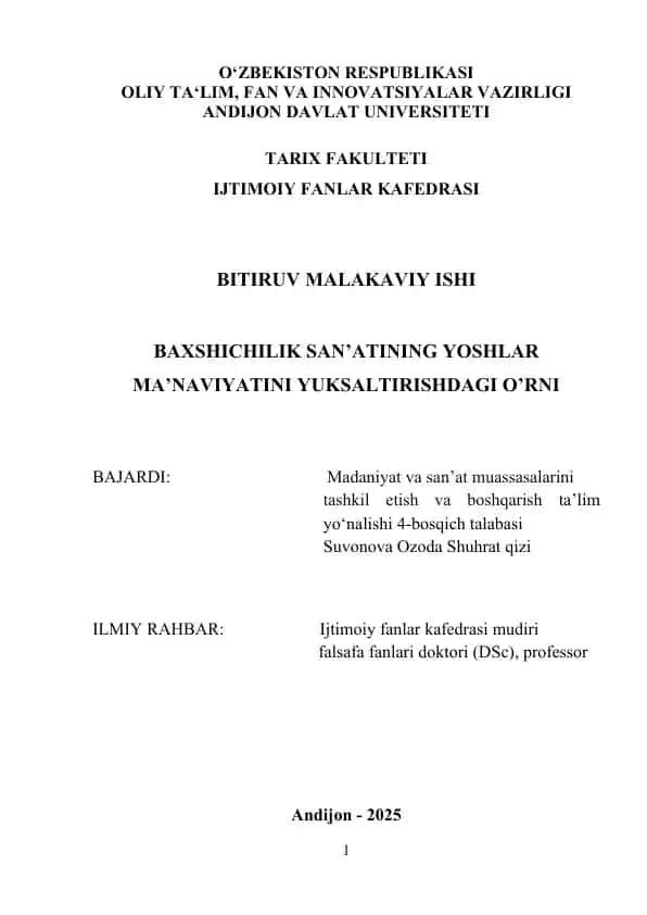 Baxshichilik San'ati Bitiruv Malakaviy Ishi