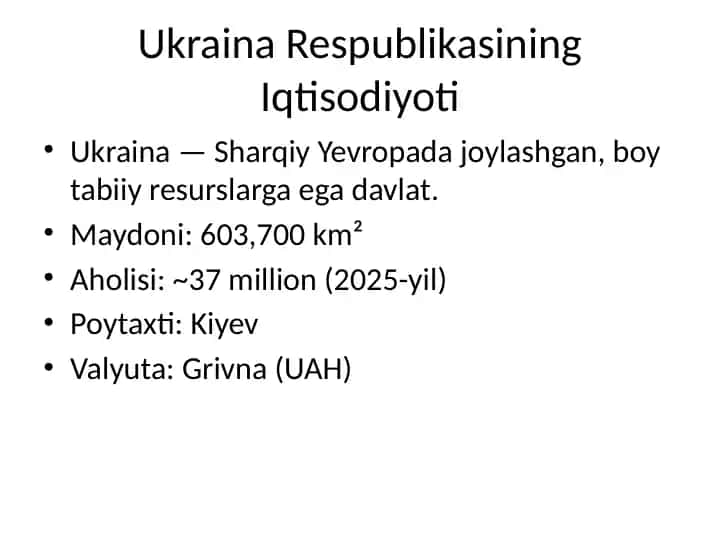 Ukraina Respublikasining Iqtisodiyoti