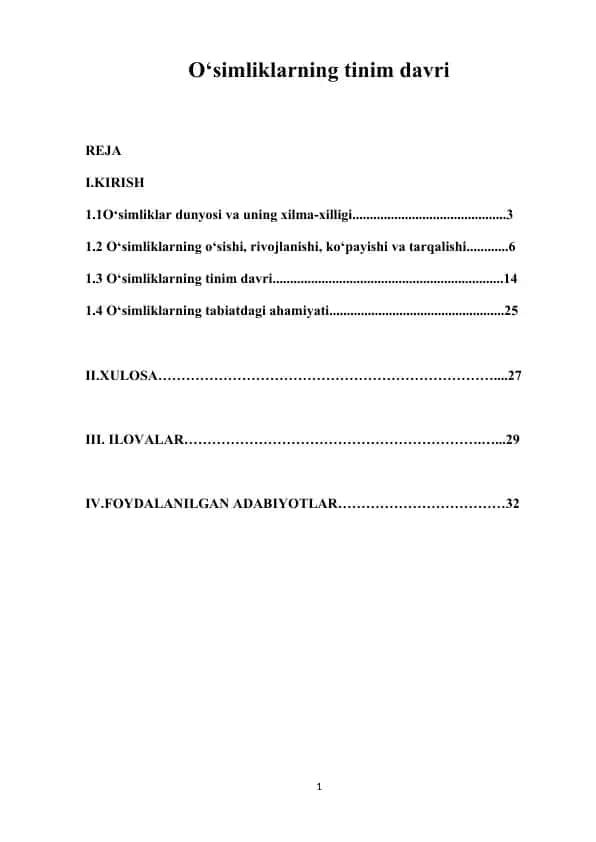 O‘simliklarning tinim davri