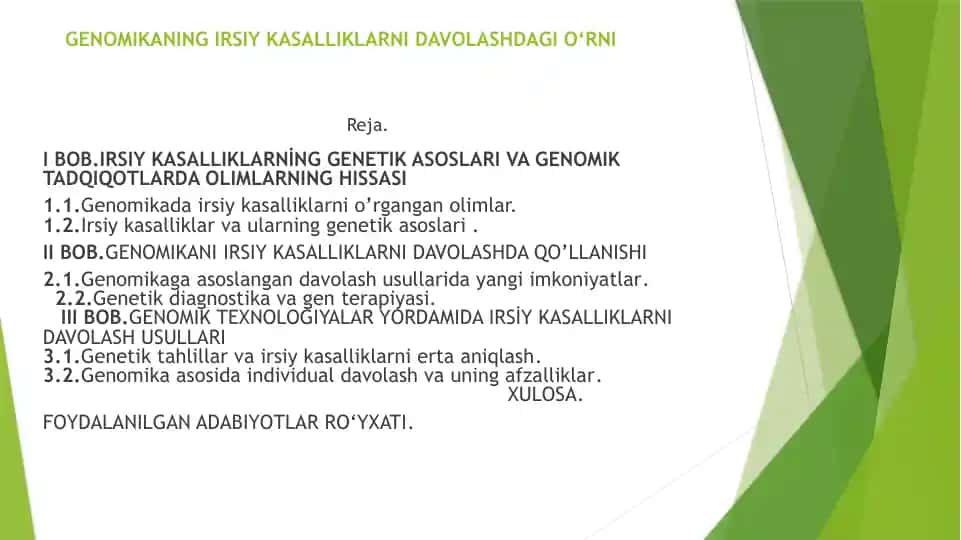 GENOMIKANING IRSIY KASALLIKLARNI DAVOLASHDAGI O‘RNI