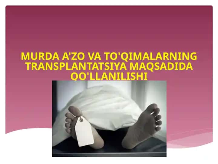 MURDA A'ZO VA TO'QIMALARNING TRANSPLANTATSIYA MAQSADIDA QO'LLANILISHI