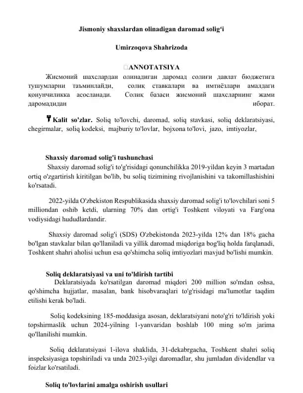 Jismoniy shaxslardan olinadigan daromad soligʻi