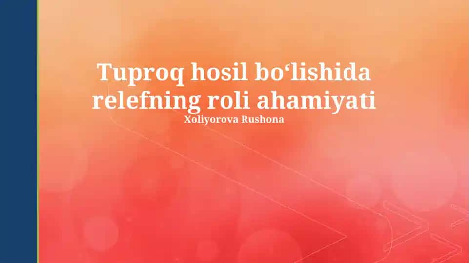 Tuproq hosil bo‘lishida relyefning roli ahamiyati
