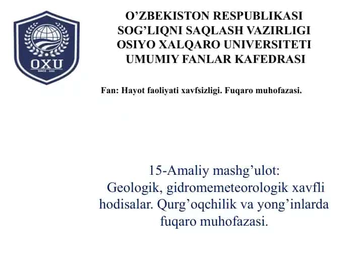 Geologik, gidrometeorologik xavfli hodisalar