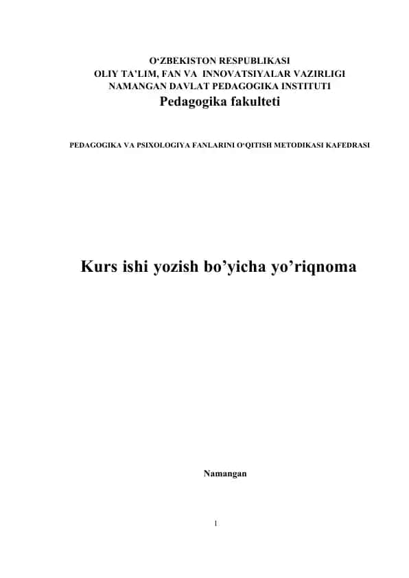 Kurs ishi yozish bo’yicha yo’riqnoma