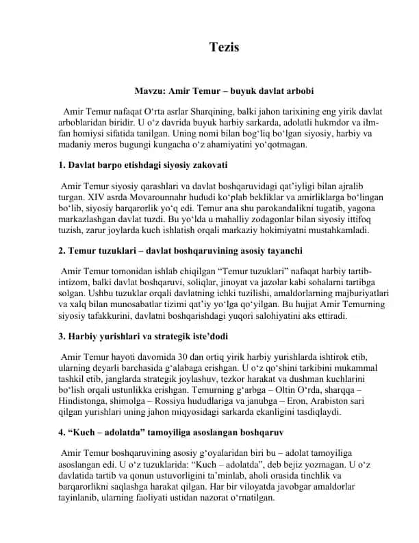 Amir Temur – buyuk davlat arbobi
