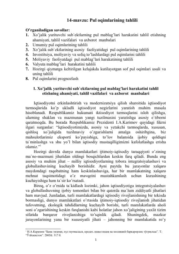 Pul oqimlarining tahlili