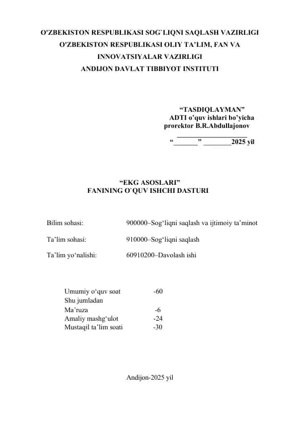 EKG asoslari o'quv ishchi dasturi