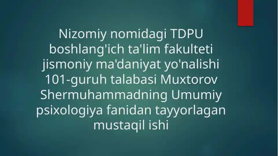 Yosh davrlari psixologiyasi bo‘yicha mustaqil ish