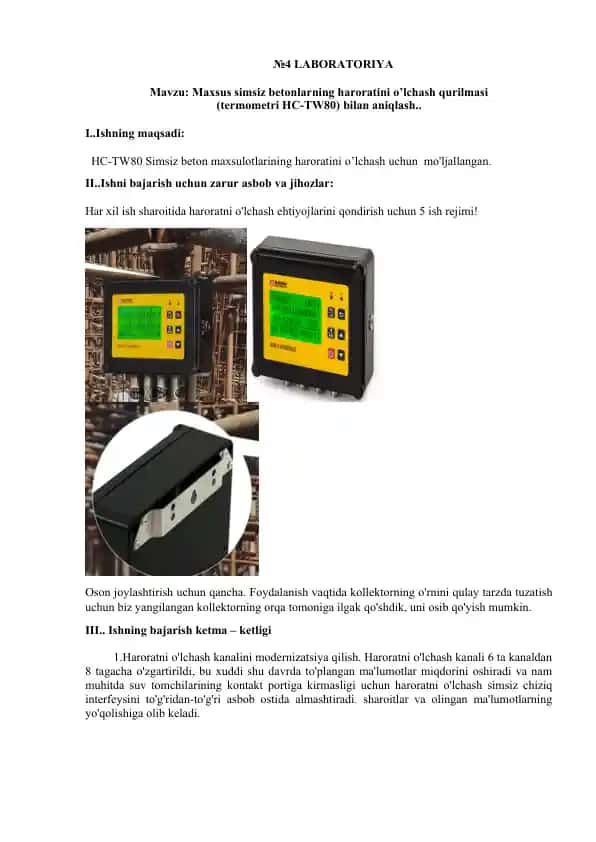 HC-TW80 Simsiz Beton Haroratini O'lchash Qurilmasi