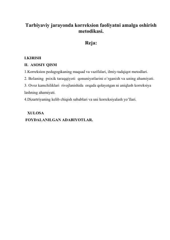Korreksion faoliyatni amalga oshirish metodikasi