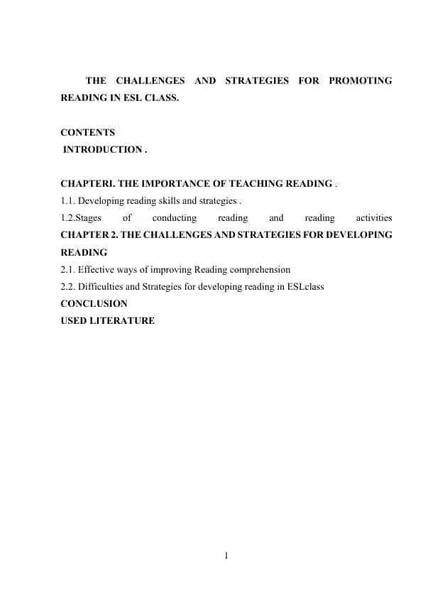 THE CHALLENGES AND STRATEGIES FOR PROMOTING READING IN ESL CLASS
