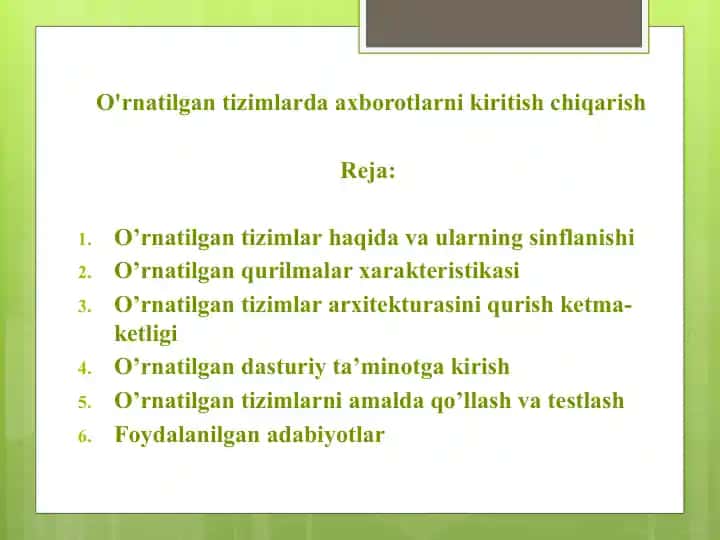 O'rnatilgan Tizimlar
