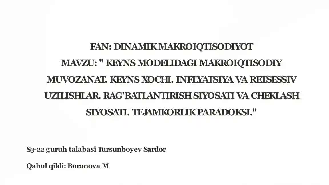 KEYNS MODELIDAGI MAKROIQTISODIY MUVOZANAT.