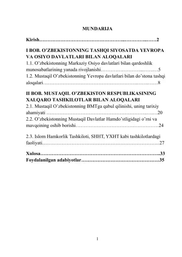 Mustaqil O’zbekistonning Tashqi Siyosati