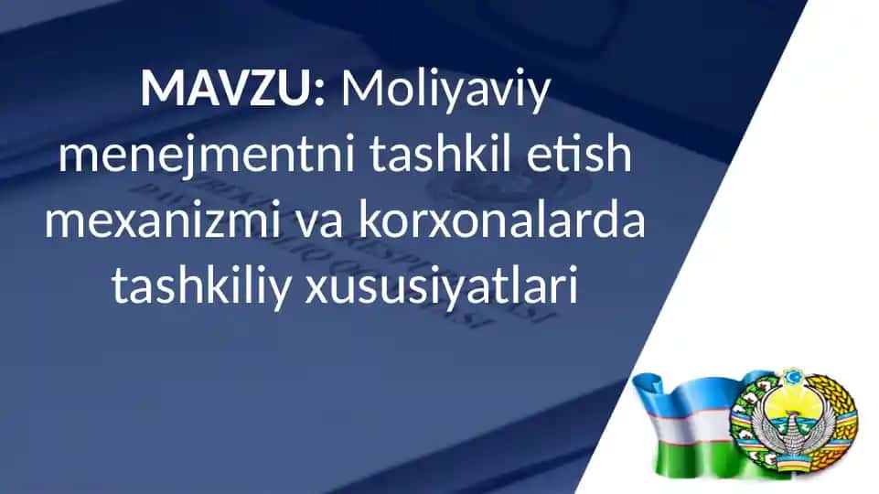 Moliyaviy menejmentni tashkil etish mexanizmi va korxonalarda tashkiliy xususiyatlari